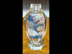 An Unusual Art Deco Period Crystal Faceted Glass Internally Painted Snuff Bottle of fine quality,