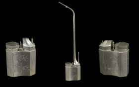 Antique Chinese Silvered Metal Opium Pipe finely engraved to the body with Chinese characters,