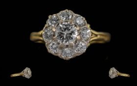 Antique Period Ladies 18ct Gold Diamond Set Cluster Ring, marked 18ct to interior of shank. The