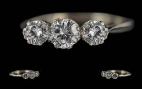 Ladies Excellent Quality Platinum 3 Stone Diamond Set Ring - The trio of well-matched brilliant
