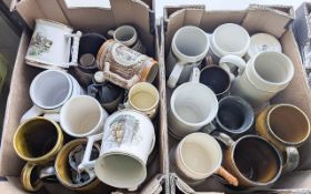 Two Boxes of Potters Tankards, assorted designs and decorations. 20+ in total.