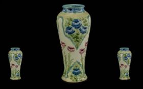 William Moorcroft Macintyre Signed 'Poppy' Baluster Vase - Of Pleasing Lustre. Pink & Blue Poppies