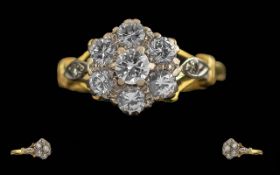 Ladies Excellent 18ct Gold Diamonds Set Cluster Ring - Full Hallmark To Interior Of Shank. The