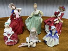 Royal Doulton Figures, comprising 'Top 'o the Hill' HN1834, 'Autumn Breezes' HN1934, 'Peggy' HN2038,