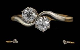 Ladies 18ct Gold Two Stone Diamond Set Ring, not marked tests 18ct. Well matched pair of faceted