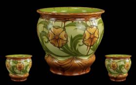 Minton Huge Secessionist Jardiniere - Circa 1890's. Styalized Floral Dish. Height 12.5''. Diameter