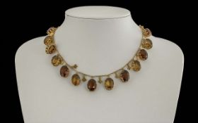 Antique Period Ladies Pleasing 15ct Gold Multi-Citrine Set Necklace. Not Marked but Tests 15ct. Well