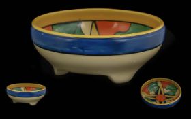 Clarice Cliff Handpainted & Signed 3 Footed 'Double U' Bowl - Circa 1930's. Diameter 7.25'' (18.15