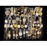Box of Gentlemen's & Ladies Wristwatches, leather and bracelet straps, assorted makes and designs to