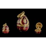 Victor Mayer for Faberge Limited Edition 18ct Gold Guilloche Enamel Egg Pendant, Red Ground, Set