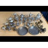 Collection of Assorted Metal Ware, to include tea pots, coffee pots, goblets, table ware, ornaments,