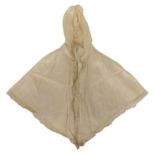 Lace-edged linen cap, a cap shawl, purse and cuff