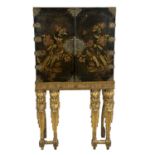 Chinoiserie black lacquered and painted cabinet