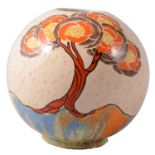 Clarice Cliff, 'Patina Tree Orange' a shape 370 globe vase, 1930s