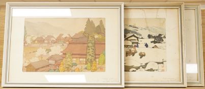 Toshi Yoshida (1911-1995), ‘Village of Plums’, signed in pencil, Japanese woodblock print,