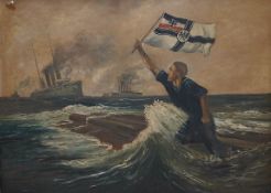 C. Romorowsky, shipwrecked sailor at sea, signed, oil on board, 58 x 78cm