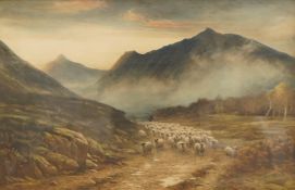 John MacWhirter RA (Scottish, 1839-1911), Highland Landscape with sheep, signed, watercolour and