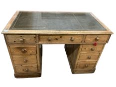 A Victorian pine twin pedestal desk, width 122cm, depth 70cm, height 74cm
