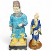 Two Chinese glazed stoneware Shiwan figures, to include mudman, latter 48cm high