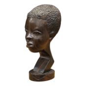 An African macassar ebony portait bust of a youth, 29cm