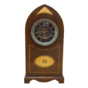 An Edwardian inlaid mahogany eight-day bracket clock, lancet-shape with French movement, 56cm high