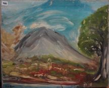 Edwin Beer (Modern British), ‘Mountain View’, signed and dated 1966, oil on canvas, unframed, 51 x