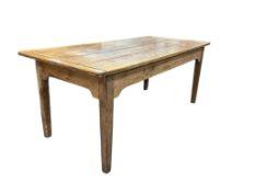 A 19th century rectangular pine kitchen table, width 186cm, depth 88cm, height 76cm