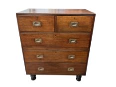 A late 19th century mahogany two part military chest, width 91cm, depth 49cm, height 107cm