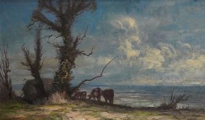 Kenneth Denton (b.1932), 'Cumulus Clouds, Kent', signed, inscribed verso, oil on board, 29 x 49cm