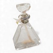 An early 20th century French 950 standard white metal mounted etched glass decanter with stopper,