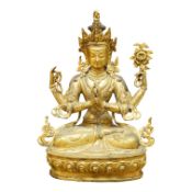A large Sino Tibetan gilt-bronze figure of Avalokiteshvara, 31cm high