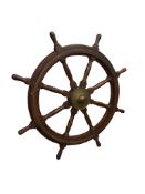 An early 20th century brass mounted teak ships wheel, diameter 114cm