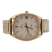 A gentleman's early 1980's steel and gold plated Omega Seamaster quartz wrist watch, with baton