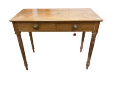 A Victorian mahogany two drawer pine side table, width 91cm, depth 45cm, height 74cm