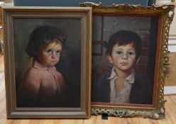 Giovanni Bragolin (1911-1981), a crying young boy and girl, each signed, two oils on canvas, 69 x