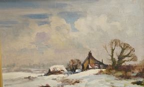 Kenneth Denton (b.1932), 'A Norfolk Farm, Winter', signed, oil on board, 24 x 36cm
