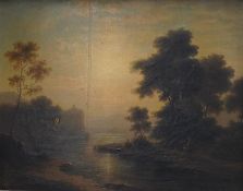 Manner of Carl Johan Fahlcrantz (Swedish, 1774-1861), riverscape with trees, bears signature, oil on