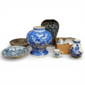 A group of Chinese porcelain, 17th–19th century, including a kraak blue and white dish, c.1640,