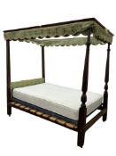 A George III and later oak and mahogany four poster bed, width 136cm, length 212cm, height 212cm.