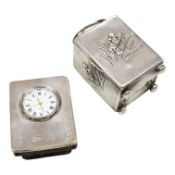An Edwardian miniature silver carriage timepiece by William Comyns, London, 1909, 65m with
