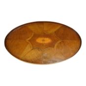 An Edwardian oval patera inlaid mahogany tea tray, 65cm