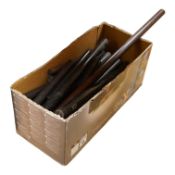 A collection of 19th century rosewood mahogany and hardwood cylindrical rules, longest 61cm