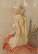 Elsie Murray (19th/20th century), Nude study of a seated lady, unsigned, label verso, pastels, 61
