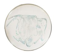 René Lalique: A Lampe De Chiminee, 'Poissons', designed 20th April 1931, clear and blue stained