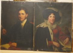 Victorian School, pair of portraits, probably a husband and wife, oils on canvas, unframed, 92 x