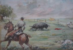 Saavedra, bullfighting scene, signed, gouache, 37 x 51cm