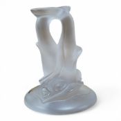 A Lalique frosted glass twin-dolphin paperweight, signed and labelled, 14cm high