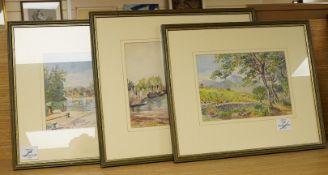 Jean Vassal (1902-1986), Trees beside a pond in a landscape, studio lamp lower left, watercolour, 17