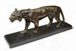Manner of Maurice Font (19th/20th century): An Art Deco style bronzed spelter model of a tiger,