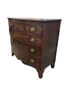 A George IV ebony banded mahogany bowfront chest, width 117cm, depth 55cm, height 107cm